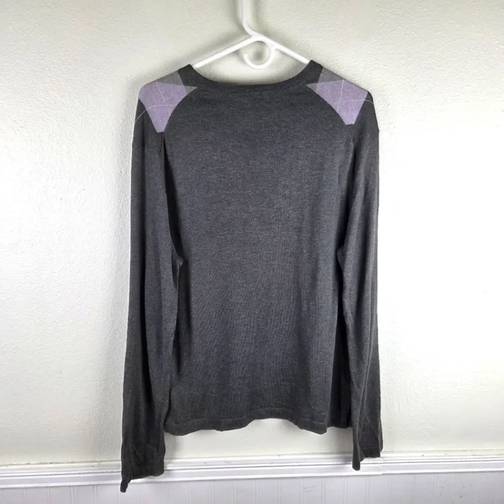 Men's Banana Republic Gray and Purple Argyle Silk Cashmere Blend Sweater SZ Med